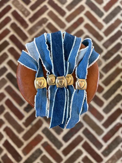 Civil War Era Brass Harness Buckle + Denim Twilly (CLASSIC SIZE)