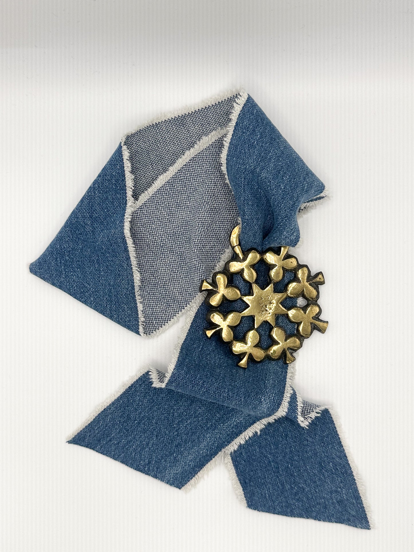 8 Point Star // Shamrock Vintage Horse Brass Medallion + Denim Twilly