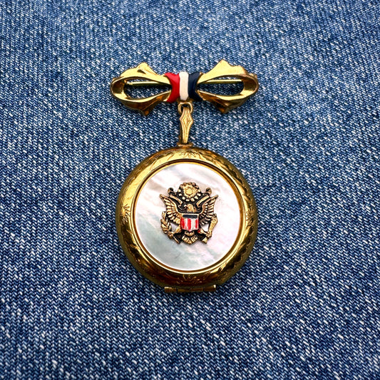 Antique Sweetheart Brooch/Locket - Bow, Mother of Pearl, Crest