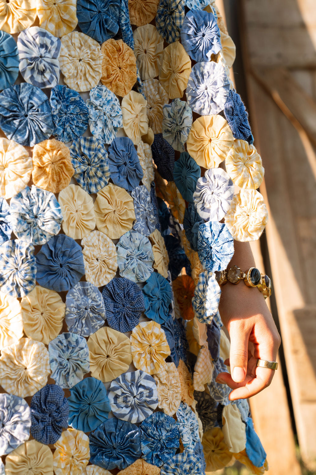 THE LIZZIE | Yo-Yo Rosette Mini Caftan | Cornflower & Butter