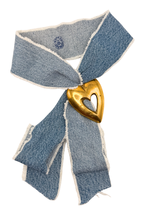 Puffy Heart Vintage Horse Brass Medallion + Denim Twilly